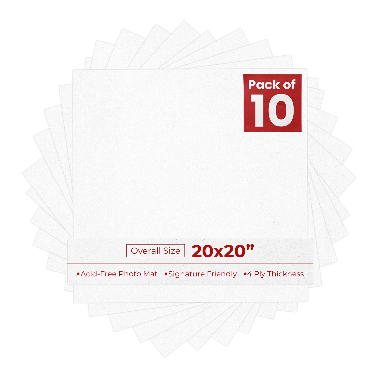 White with Black Core 20x20 Uncut Mat Board - Blank Sheets, No Opening